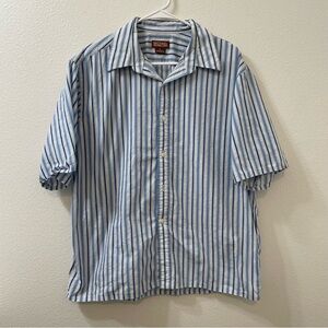 Michael kors striped short sleeve button up shirt blue white mens xl